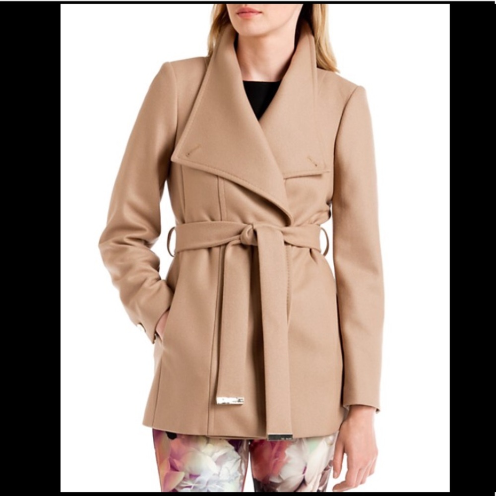 Ted Baker Short Wrap Coat in Camel